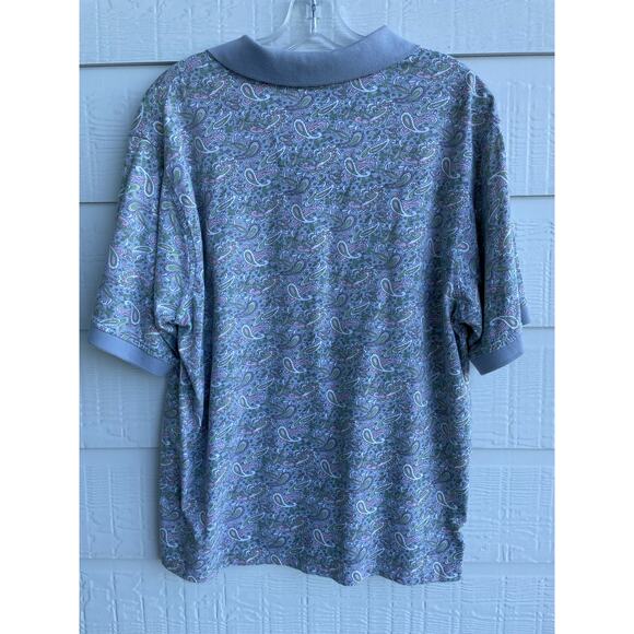 COLOURS by Alexander Julien blue paisley polo L 100% Cotton - Picture 2 of 6